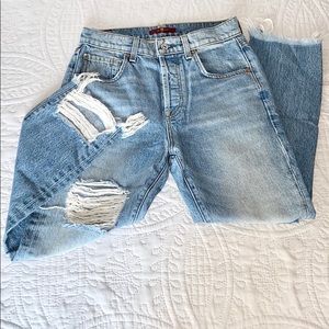 NWOT high waist ripped cropped denim jeans fringe